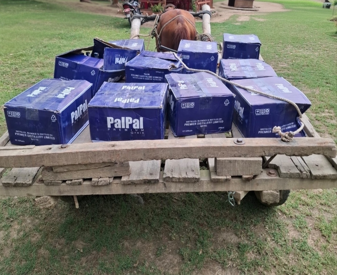 सशस्त्र प्रहरीद्वारा अवैध सामानसहित घोडा र टाँगा नियन्त्रणमा, मदिरा नष्ट